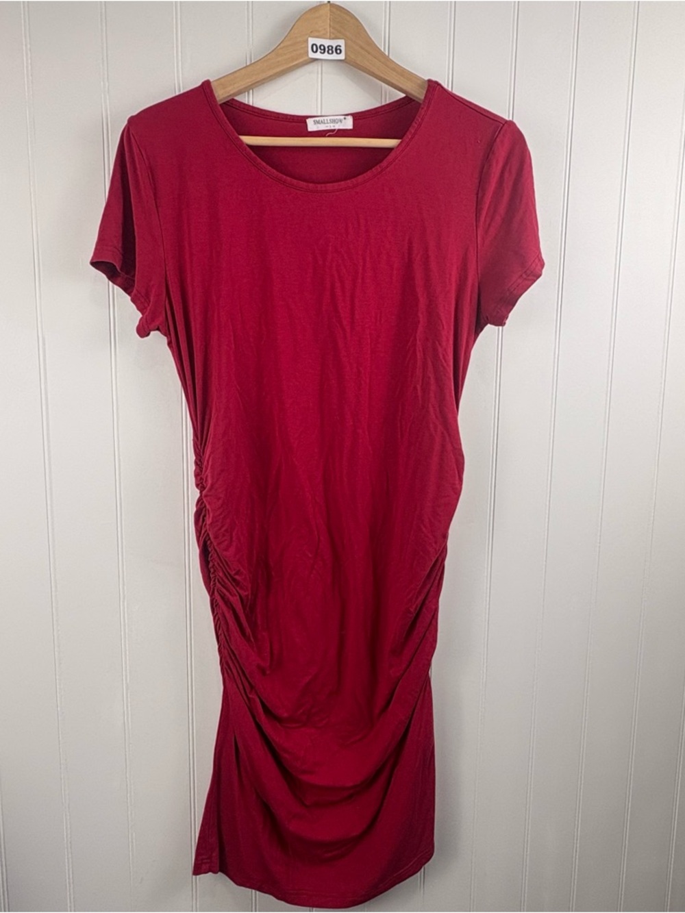 Smallshow Maternity Ruched Bodycon Dress Red Modal Stretch L